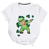 St. Patrick's Day Damen Hemden T-Shirts, Oberteile Patchwork Lockere Shamrock Letter Print Briefdruck Irish Clover Print Grünes Lucky Grafik Jumper Hipster Ohne Kapuze Dwarf Shamrock Print C