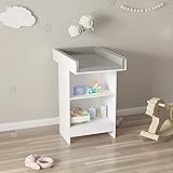 ECD Germany Wickelkommode mit 2 Fächern inkl. abnehmbare Wickelaufsatz, 60 x 103 x 88 cm, aus Holz in Weiß, Wickeltisch mit Wickelauflage, Wickelregal Baby Kommode Babymöbel Babyregal Org