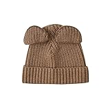 Sonze Unisex-Adult Hat Mütze,Kinder Gehörschutz Strickmütze,süße lässige warme Wollmütze,Braun,Einheitsgröße (1-4 Jahre),Strickmütze Mütze mit Bommelmü