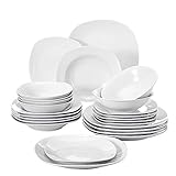 MALACASA, Serie Elisa, 24 teilig Set Porzellan Tafelservice Kombiservice Geschirrset mit je 6 Speiseteller, 6 Dessertteller, 6 Suppenteller, 6 Schüsseln für 6