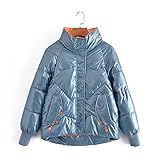 ZXMDP Winter Harajuku Pufferjacke   Damen Mantel Herbst Stehkragen Helles Gesicht Lose Brotmantel Baumwolle Gepolsterte Parkas,Blau,M
