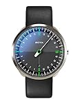 BOTTA 24-Stunden-Einzeigeruhr Herren Schweizer Quarzwerk mit Lederarmband UNO 24 (40 mm, Schwarz/Grün)