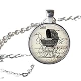 Halskette mit Anhänger für Babybuggy im Vintage-Stil, französischer Stil, handgefertigt, Glasanhäng