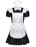 iEFiEL Herren Sissy Dessous Dienstmädchen Kostüm Männer Satin Lolita Kleid Hausmädchen Kostüm Set Faschingskostüm Karneval Party Schwarz M