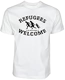 Refugees Welcome Tshirt FCK NZS Shirt F*CK HTLR FCK AFD FCK NPD Gegen RECHTS HASS und rechte Propaganda (XXL, Weiß mit Schwarzem Aufdruck)