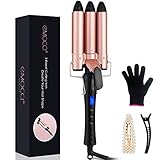 Lockenstab 3 fässer Beach Waves Welleneisen Große Locken Mermaid Welleisen Lockenstäbe mit Keramik Turmalin Lockenwickler für Kurzes Langes Haar Frisuren Lockenstyling Set(Schwarz)