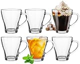 Platinux Cappuccino Gläser mit Griff Set 6-Teilig 290ml (max. 400ml) aus Glas Latte Macchiato Teeg