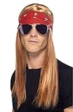 Perücke Rocker 90er Jahre Hard Rock Herren Classic Rock, inklusive Stirnband und Sonnenbrille, rot-blond, One S
