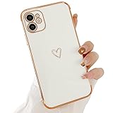 ZTUOK Electroplating Soft Slim TPU Hülle für Frauen Mädchen Cute Love Heart Muster Full Around Schutzhülle für iPhone 11 - Weiß