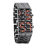 JewelryWe Herren Armbanduhr, Rot LED Digitaluhr Uhr Sportuhr Schwarz Armband Unisex Samurai W