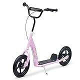 HOMCOM Kinderroller Scooter Tretroller Cityroller Kinder Roller Kickboard 12 Zoll Rosa 120 x 52 x 80-88