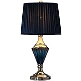 BLLYAYR Tisch- & Nachttischlampen Nordic Blue Crystal Glas Schreibtischlampe, Stoff Schatten, Kreative Lampe Wohnzimmer Schlafzimmer Nacht Arbeitszimmer Lesen Schreibtischlampe, E27