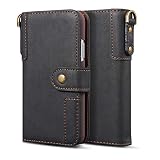 Shangya Telefonkasten for iPhone 6 Summation Rindsleder Textur Horizontales Blattleder Telefonabdeckung mit Halter & Karten-Slots & Wallet & Lanyard (Color : Black)