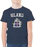 Fussball WM 2022 Fanartikel Kinder - Island Wappen WM - 116 (5/6 Jahre) - Dunkelblau Meliert - Island t-Shirt Kinder - F130K - Kinder Tshirts und T-Shirt für Jung