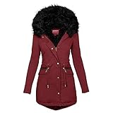 Writtian Wintermantel Damen Lange Daunenjacke Outwear Winter Warm Trenchcoat Mit Kapuze Abnehmbarer Kunstpelzkragen Einfarbig Winterjacke Casual Parka Mantel Kapuzenjacke Wattierter Doppelseitig