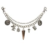 Alpenflüstern Trachten-Charivari Vinzenz - Hochwertiger Herren-Trachtenschmuck mit Trophäen-Anhängern für die Lederhose, echtes Hirschhorn, (antik-silber-farben) HCH021