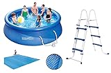 VDP Summer Waves Fast Set Quick Up Pool 366x91cm Swimming Pool Familien Schwimmbad mit Filterpumpe + Leiter + Bodenplane + S