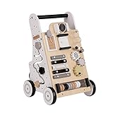 KiddyMoon Lauflernwagen Holz Lauflernhilfe Spaß für Kinder Multifunktion WK-001, Schwarz - Weiß