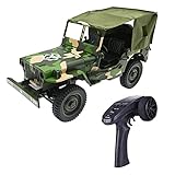 tengod RC Truck mit Carport Und LED-Licht für Jeep Willys, 1:10 4WD 2.4G Ferngesteuertes Elektrisches Simulations-Auto-Leichtfahrzeug 15KM/H-Modell für Erwachsene, RTR V