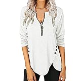 Blusen & Tun für Damen kochjacke Kurzarm t Shirt Herren Womens Long Sleeve Tunic Shirts Round Neck Zipper Button Side Blouses Top