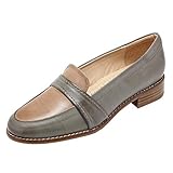 Mona flying Damen Mokassin Leder Slipper Casual Schuhe,Grau-Kaffee,38EU
