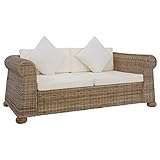 vidaXL Sofa 2-Sitzer mit Auflagen Rattansofa Loungesofa Sitzmöbel Wohnzimmersofa Wohnmöbel Büromöbel Rattanmöbel Designersofa Natur R