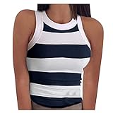 Women Summer Colorblock Contrast Binding Tank Top Casual Sleeveless Vest Top