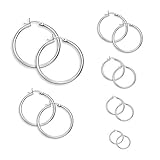 Epoch World 6 Paare Edelstahl Ohrringe Damen Silber ohrschmuck Set 15MM-60MM Rund Groß Hängend Ohrringe Silber creolen 6 Größ