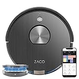 ZACO A10 Saugroboter mit Wischfunktion (Neuheit 2021), 360° Laser-Navigation, Alexa & Google Home Steuerung, Mapping, No-Go-Zonen, Timer, für Hartböden & Teppich, bis 2 Std saugen oder wischen, Grey