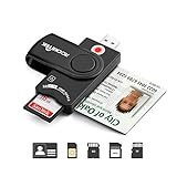USB Smart Card Leser, kartenlesegerät personalausweis DOD CAC Chipkartenleser Adapter für ID-Karte / SIM-Karte / IC-Bank-Chipkarte, SDHC/SDXC/SD und Micro SD Speicherkartenleser mit Windows Mac OS