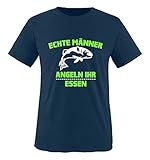 Comedy Shirts - Echte Männer Angeln Ihr Essen. - Jungen T-Shirt - Navy/Weiss-Neongrün Gr. 134/146