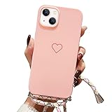 ROSEHUI Handykette Hülle für iPhone 13 Herz Love Design Silikon Bumper Kordel zum Umhängen Halskette Handyhülle Ultra Dünne Schutzhülle mit Band,R