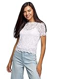 oodji Ultra Damen Kurzes Spitzentop, Weiß, DE 38 / EU 40 / M