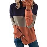 XTBFOOJ Damen Langarm Rundhalsausschnitt Weihnachtsbaum Patchwork Plaid Gedruckt Beiläufige Pullover Sweatshirts Top