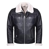 Herren Lammfelljacke Benny Lederjacke Biker Fliegerjacke Schaffell Winterjacke Fashion echtes Merino Fell Echtleder versch. Farben Größe 4XL, Farbe Schwarz/Weiß