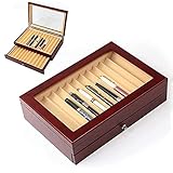 ybaymy Stifthalterbox Holz 23-Slot Stift Display Box 31x21x8.5cm FüLlfederhalter Aufbewahrungsbox Glasfenster Schubladen-Sammelbox für Stifte Kugelschreiber F