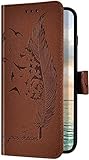 Uposao Kompatibel mit iPhone 7 Plus/iPhone 8 Plus Hülle Retro Feder Vogel Muster Leder Handytasche Schutzhülle Flip Wallet Tasche Case Cover Handyhülle Lederhülle Brieftasche Klapphülle,B