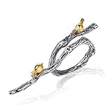 Springlight S925 Sterling Silber Ring Lebhaft Vogel auf Zweig Ringe Natürlicher Kreativ Beliebt Handgemachter Einzigartiger Schmuck für Frauen und Mädchen.(Antique Silver)