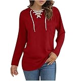 Vmiozizc Women' s Pullover Tops Lace Up Criss Cross V Neck Drawstring Hoodies Casual Plain Long Sleeve Sweatshirt-XX-Large,R