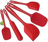 Walfos Silikon Spachtel, Hitzebeständiger bis 600°F Spatel, Antihaft Silikon Spatel Set mit Metallkern Ideal für Kochen und Backen (5 Stück Rot Spatel)