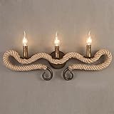 OUUED Wandleuchte für Innenräume Wellenförmige Lange ländliche Hanfseil-Wandleuchte E14 Handgemachte kreative Vintage Hängende Eisen Industrielle Art Dekoration Farbe Metall W