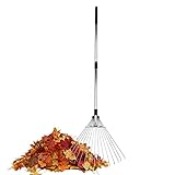 BigDean Teleskop Laubfächer ausziehbar - bis zu 60 cm breit & bis zu 160 cm lang - Fächerbesen mit 15 Zinken - Laubbesen Laubrechen Kleinfeger R