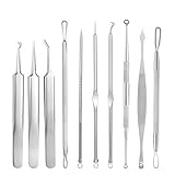 FRIUSATE 10 Stücke Mitesserentferner set, Edelstahl Komedonenquetscher Set Akne Mitesser Entferner Extraktor Behandlung Pickel Akne Blackhead Nagelhautscheiber Hyginische Sichere für Männer F