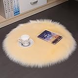 GFSDGF Ultra Dicker Und Weicher Runder Teppich Aus Kunstpelz Für Schlafzimmer,Wohnzimmer,Nacht-Plüschteppiche,Dekor Teppich Waschbare Bodenmatte,Beige,60 * 60