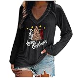 Weihnachten Kaputzenjacke Damen Pullover weinrot Damen XXL Tshirt Damen lang Oversize Shirt Damen Langarm Batik Shirt Damen musselin Bluse lässige Pullover Damen Leoparden Sw