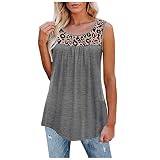 Tank Tops Frauen Ärmellos Sommer Tunika Tank Tops Damen Lang V Ausschnitt Oberteile Damen Tank Top Lässige Locker Casual Weste für Mädchen Tshirt Damen Druck Plissert Unterhemd Mit Knop