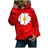 Masrin Hoodie Damen Pullover Herbst Winter Sweatshirt mit Kapuze Lässige Oberteile mit Gänseblümchen Print Kapuzenpullover mit Kordelzug Langarmshirts Lockere Bequeme Tunika Bluse Sportbekleidung
