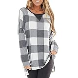 AllinKlei Karierte Hemden für Frauen Flanell billig beiläufig lose Raglan-Langarm-Pullover Mode Elegantes leichtes Tunika-H