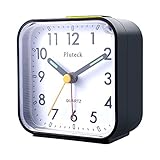 Saibit Wecker Analog Ohne Ticken Wecker am Bett Batteriebetriebene kleine Tischuhren Lautlos Reisewecker mit Schlummerfunktion für Schlafzimmerbüro (Schwarz)