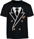 Kids Piloten Karneval Kostüm Shirt + Brille + Hut Kinder T-Shirt 164 Schw